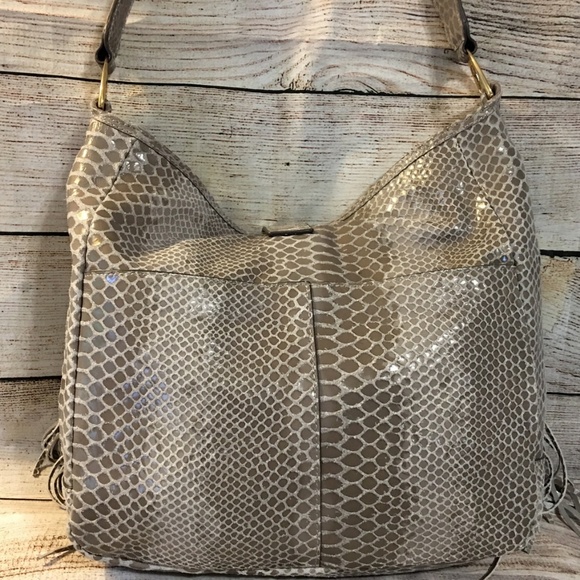 SOLD! G.I.L.I.  Gray Python Leather Fringed Hobo - Picture 4 of 8